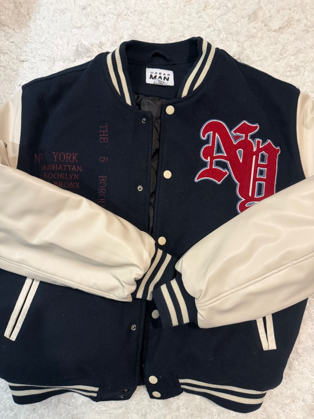 Varsity-Style Jacket in Navy and Cream